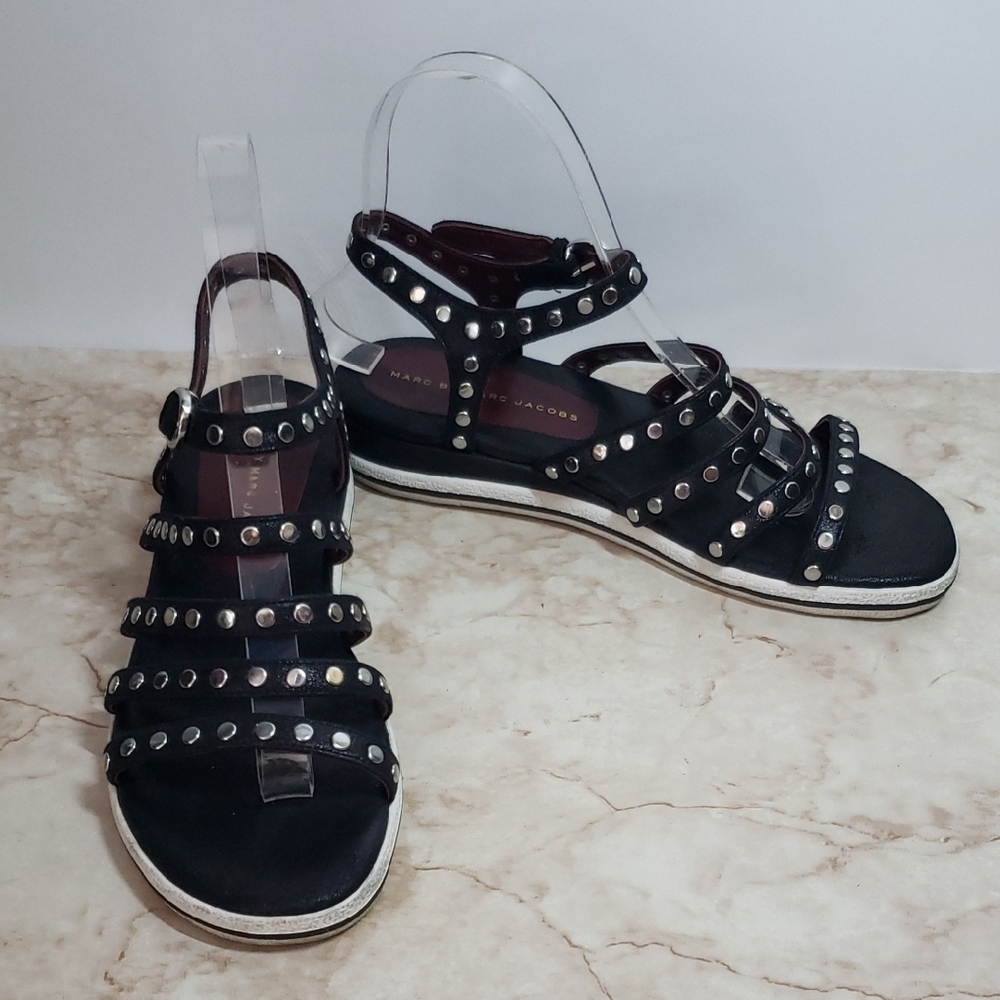 Marc Jacobs Black Studded Sandals with Multi-Strap Design Size 37.5